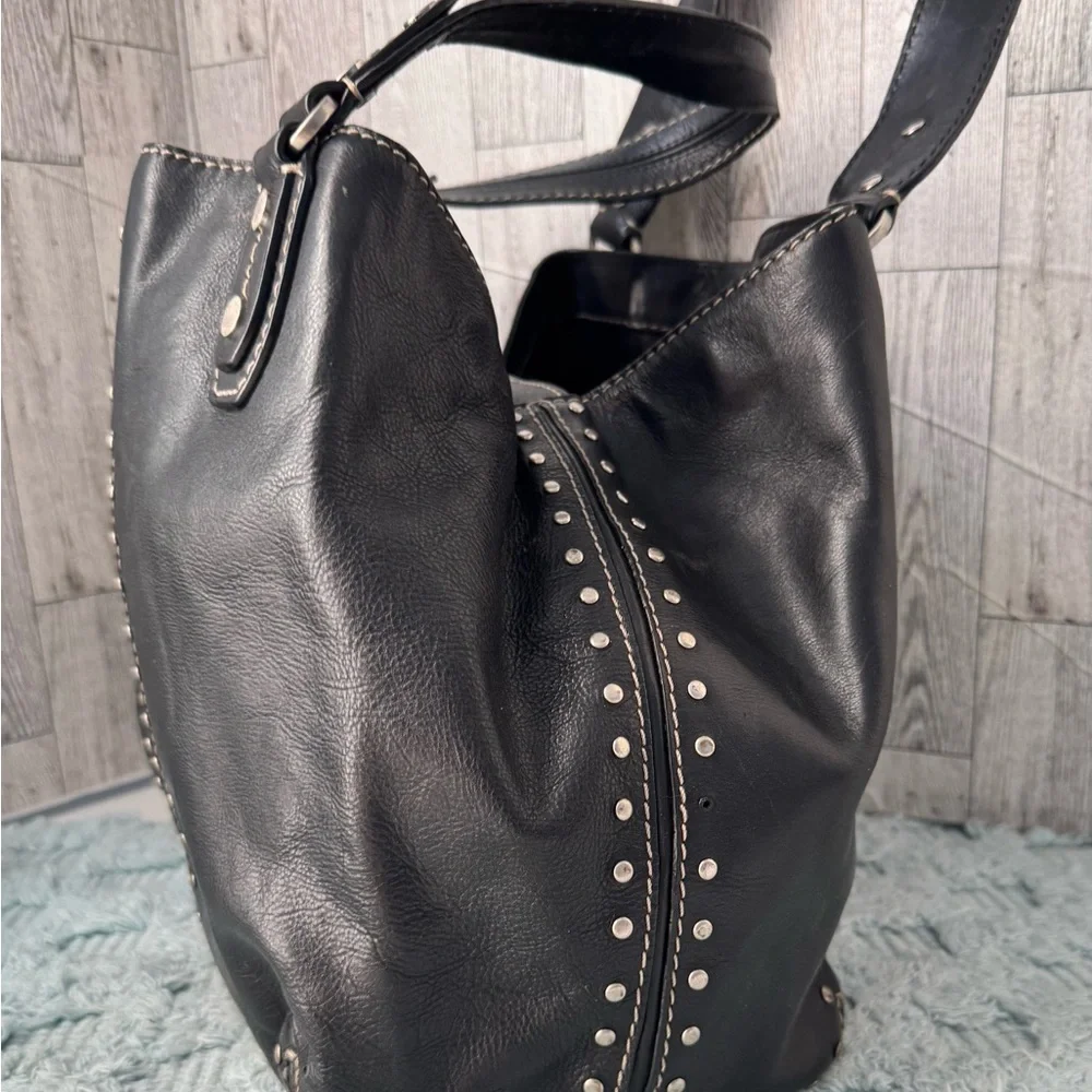 Michael Kors Black Leather Studded Shoulder Bag - Picture 4 of 15